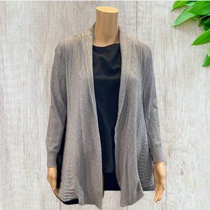 CIRANA -- Gray Cardigan w/Long Cuffed Sleeves-Patterned & Hint of Butterfly Hem